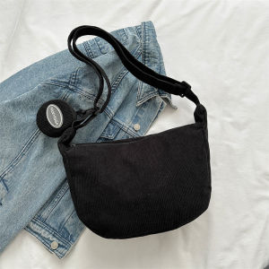 Corduroy Dumpling Shape Shoulder Bag Casual Fashion Trendy Zipper Closure Large Capacity Single Shoulder Crossbody Bag for Youth
