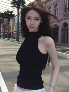 LIHONGYI | Trendy Fashionable Semi-High Neck Knit Tank Top