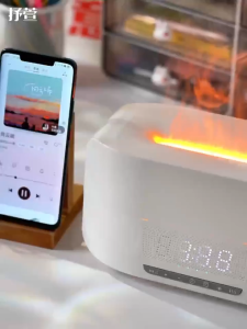 Shuxin Flame Humidifier Bluetooth Speaker Aroma Diffuser Bluetooth Speaker Wireless Ornament Desk Decor Portable Audio Outdoor Camping Clock Speaker Multifunctional Bedside Home Atmosphere Ultrasonic Humidification Gift Sound Quality Stereo Subwoofer