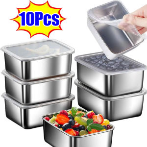 10/1Pcs Stainless Steel Sealed Box with Lid / Bento Lunch Box / Kitchen Storage Box Food Trays / Refrigerator Preservation Box