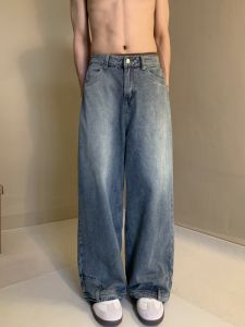 กางเกงยีนส์ทรงหลวมสไตล์อเมริกันสำหรับผู้ชาย ทรงขาตรง ทรงหลวม สไตล์เกาหลี ฤดูใบไม้ผลิและฤดูร้อน 2024