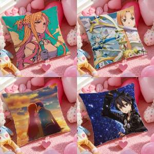 Bandai | Sword Art Online Anime Artwork Collection Plush Pillow Cover Soft Short Plush Cushion Cover For Sofa Bedroom Home Decor Gift