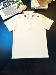 OUMULONG | White Embroidered Polo Shirt 4-5 Sleeve