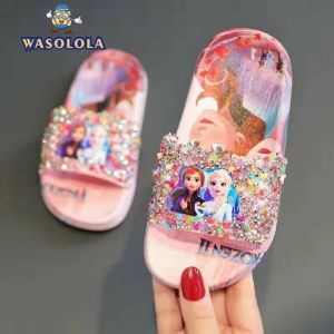 Princess Themed Indoor Outdoor Soft Bottom Crystal Sandals for Girls Summer Fashionable Childrens Slippers Cute Kids Slippers