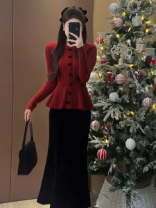 SHANGSHA | Red Elegant and Premium Holiday Dress Set