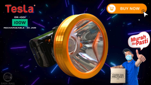 Senter Kepala Premium Tesla  100 Watt OK-1001 Orenchi 100W LED Super Terang SOS Jarak 4500m Tahan 20 Jam Rechargeable Isi Ulang Recas Waterproof Tahan Air Hujan Camping Lisensi USA Mellius Store COD