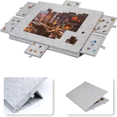 Portable Puzzle Stand Childrens Puzzle Classification Board with Drawer Storage Puzzle Table Board with Cover 6 Drawer Puzzle Table