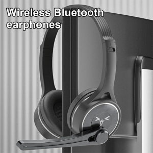 Wireless Bluetooth Headset with Mic Radio Noise Cancellation Ajustable Headphone and 3.5mm Cable for Gaming Business