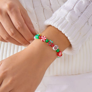Gmai Christmas Soft Clay Santa Claus Reindeer Christmas Tree Bracelet Womens Jewelry Retro Fashion Holiday Gift Accessories Vacation Jewelry Carnival Concert