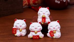 Bộ 04 tượng Mèo Thần Tài 3.8cm may mắn cho năm mới