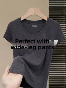 V.C.I | Slimming and Fashionable Gray U-Neck Short Sleeve T-Shirt