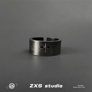 Korean Japanese Mens Hip Hop Personality Cross Index Finger Ring Student Single Titanium Steel Ring Simple Retro Style