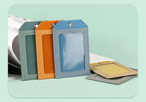 Vibrant Colors Employee Work ID Card Set Hanging Lanyard PU Leather Bus Meal Card Chest Badge Holder