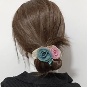 Korean Fashion Colorful Flower Hair Ring Elegant Simple Mesh Hair Rope Hair Tie Hair Accessories for Women Girls