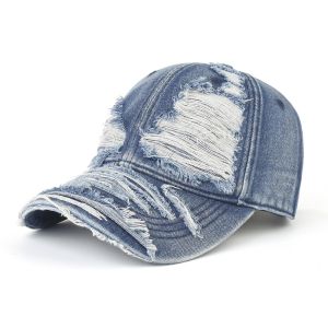 Mens and womens ripped frayed washed denim baseball cap outdoor spring and summer adult sun protection visor cap