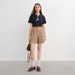 DUSHU | Polo Neck Cashew Flower Print T-Shirt