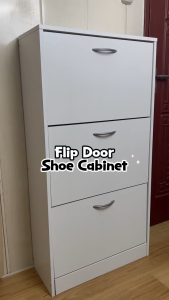 KitchenZ H119cm 3 Layers Wooden Shoe Cabinet Large Storage Capacity 3 Compartment With Door 12mm Thick Board Durable Stable