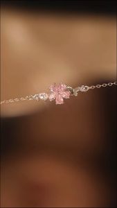 Fashion Cherry Blossom Pure Silver 925 Bracelet Womens Light Luxury Pink Zircon Bracelet Butterfly Bracelet
