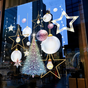 Christmas Decorative Window Stickers Creative LED Light Christmas Tree Hanging Ornaments Static Cling Shop Window Glass Stickers Door Decals