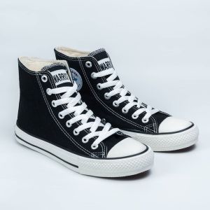 Sepatu WARRIOR SPARTA High Cut Sekolah Hitam Putih Sneakers Kanvas - Reiko Store