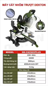Máy Cắt Nhôm  Dekton DK-CN256XPLUS Có bàn trượt - Cắt ngọt siêu êm Cam Kết Chính Hãng Tặng Kèm Lưỡi Cắt Nhôm 120 Răng