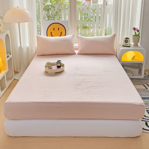 Green Soft Washed Cotton Anti-Slip Fixed Bed Canopy Dustproof Mattress Protector Comfortable Bedding Cover for Teenagers