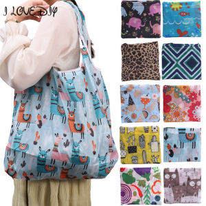 Fashion Printing Foldable Eco Friendly Shopping Bag Tote Folding Pouch Handbags Convenient Large Capacity for Travel Grocery Bag