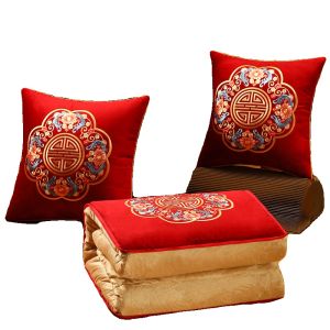Red Thickened Two-in-One Pillow Blanket Foldable Chinese Style Midday Nap Car Mounted Versatile Multifunctional Home Decor