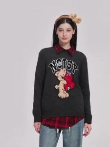 Spring New Cute Bear Womens Round-Neck Pullover Long-Sleeve Knit Sweater Loose Fit