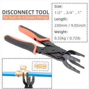 Push Fit Disconnect Tong Plier Tool for 1/2 3/4 1 Inch Push to Connect Fittings Removal on PEX Copper and Brass Pipes