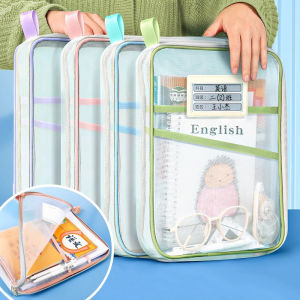 A4 Stationery Storage Bag Double-layer Mesh Zipper Bag Large Capacity Organizer Folders School Office Supplies Stationary Bag