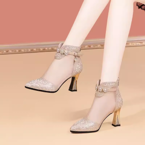 Brand Leather High Heel Rhinestone Mesh Sandal Boots Womens 2024 New Arrival Pointed Stiletto Heel Fashion Mesh Boots Cut Out Breathable Shoes