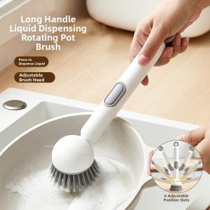 HALEXIONG | Long Handle Rotatable Liquid Dispensing Pot Scrubber No-Oil-Adhesion Non-Damage-to-Pan