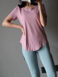 High-End Naked Sensation Simple Elegance Yoga Short Sleeve Fitness Casual Loose Running T-Shirt round Neck Versatile Skin-Friendly