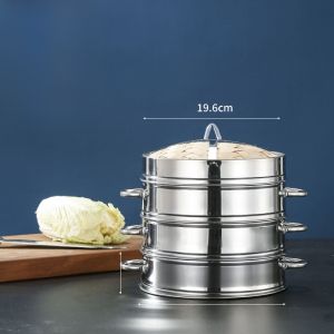 Stainless Steel Bamboo Small Steamer Home Use Bun Commercial Bamboo Steaming Rack round Shape Multilayer with Handle