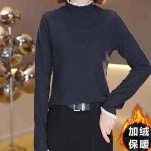 เสื้อยืดผู้หญิงบุขนแกะหนาคอสูงครึ่งตัวฤดูหนาวปี 2024 เสื้อชั้นในผู้หญิงแบบสวมหัวทรงเข้ารูปแขนยาวสไตล์เกาหลี