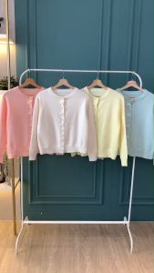 B3989 Ribbon Pearl Soft Tone Knit Cardigan