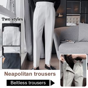 Naples Solid Color Trousers Classic Mens Casual Suit Pants High Waist Straight-Leg Breathable Slacks