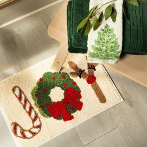 VIKAMA Christmas Tree Rug Three Pine Trees Mat Green Cozy Floor Rug Entryway Bedroom Non Slip Happy New Year Home Decor