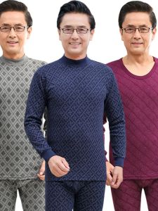 Pure ผ้าฝ้าย ชุดชั้นในระบายความร้อนสําหรับ วัยกลางคนและผู้สูงอายุ ผู้ชายคอสูงบาง อุ่น เสื้อผ้าพ่อชั้นฐานพิมพ์แขนยาว