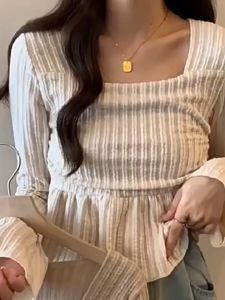 ⚡Port⚡ blouses women new style 2025 Design Sense Sweet Top Women Gentle Cute Knitwear Waist Retraction Slim Bottoming Shirt