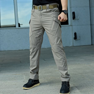 Mens Casual Loose Work Pants Quick-Drying Straight Leg Long Trousers Spring Autumn Youth Fashion Solid Color Cargo Shorts