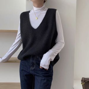 Spring & Fall 2024 New Arrival V-neck Outerwear Cashmere Sweater Vest Vest Womens Loose Pure Color Sleeveless Bandage Dress Sweater
