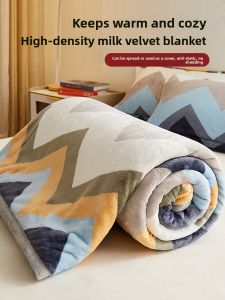 Thickened Milk Velvet Coral Fleece Blanket for Winter Bed Cover Air Conditioner Quilt Office Nap Modern Simple Style All Seasons