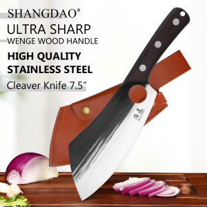 SHANGDAO Professional 7.5 Inch Meat Cleaver Knife Meat Cutting Hand Forged Butcher Knife with Leather Sheath Kitchen Knives