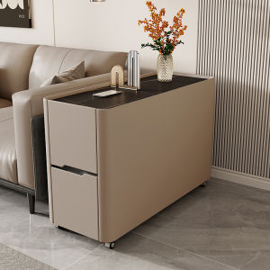 Modern Minimalist Solid Wood Sofa Side Table with Wheels Living Room Home Use Tea Table Cabinet Italian Luxury Rock Board Side Table