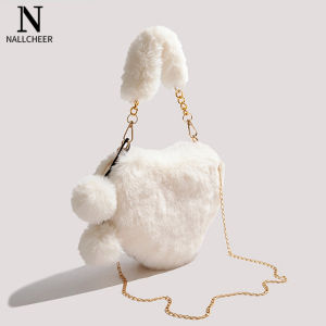 NALLCHEER กระเป๋าสะพายผญ ธรรมดา กระเป๋าขนฟู เซ็กซี่ กระเป๋าสะพายผญ กระเป๋าสะพายข้างน่ารักๆ กระเป๋าสะพายผู้หญิง หนาๆ กระเป๋าสะพายไหล่ผญ รูปหัวใจ สไตล์เกาหลี