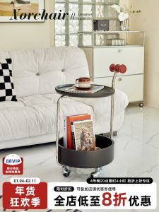 NORCHAIR Vintage Creative Mobile Side Table Luxury Home Living Room Corner Shelf Storage Rack Wooden Multi-layer Board