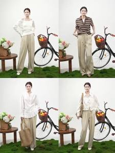 BEIQIANI | Retro Resort Style Loose Wide Leg Pants Summer 2026 New