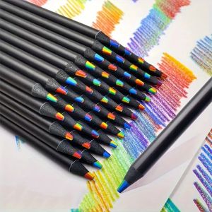 12PCS Rainbow Pencil Colorful Pencil 7-Color Wood Colorful Black Wood Painting Supplies Christmas Halloween Black Friday Gift